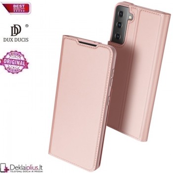 Dux Ducis dirbtinės odos atverčiamas rausvas dėklas (telefonams Samsung S21 Plus)